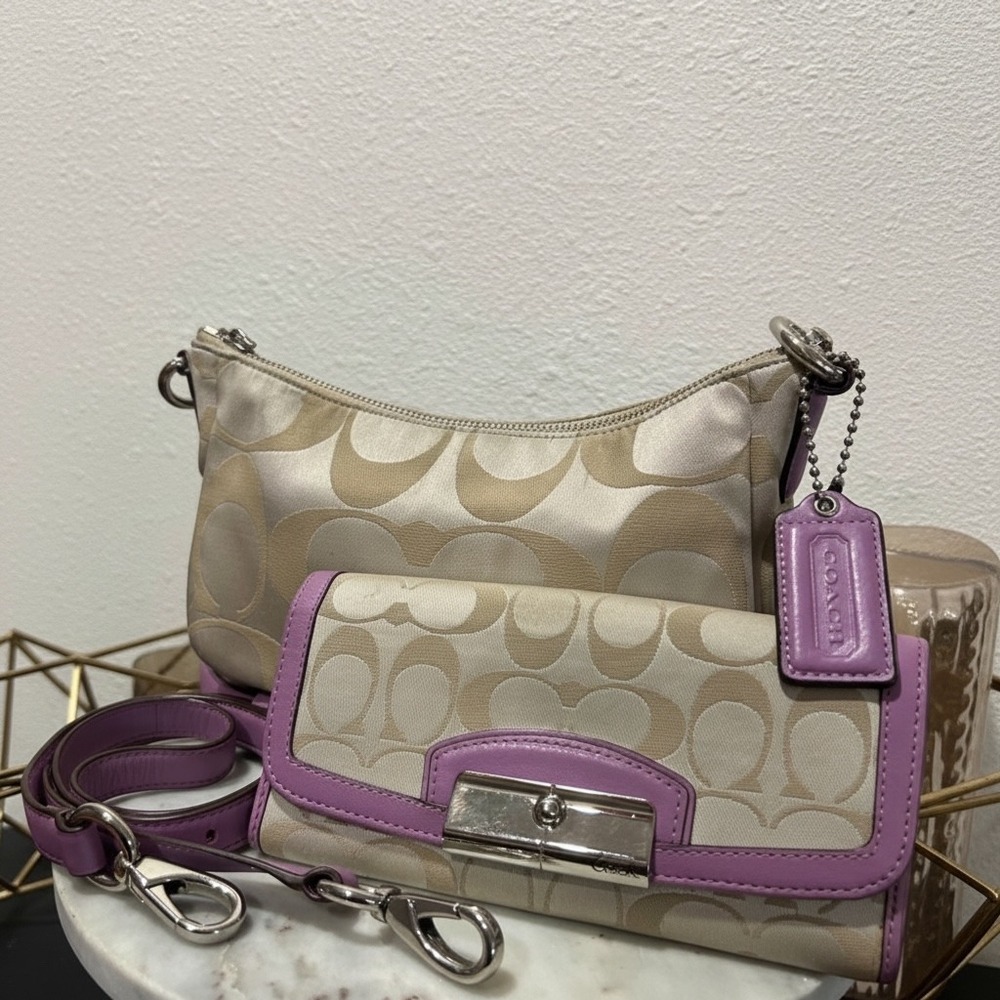 Coach Kristin Signature Op Art Hobo Lilac Purple Y2K Bag Wallet Set